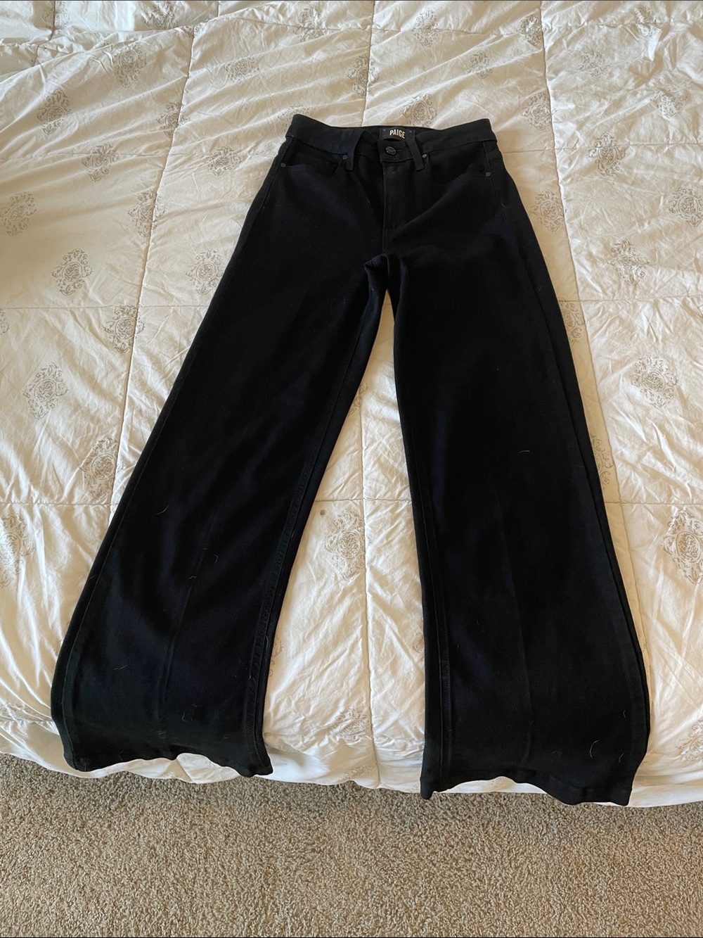 PAIGE Black Wide-Leg High-Rise Trousers